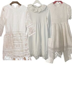 Lot of 3 formal White Lace Kids Formal Dress and veil